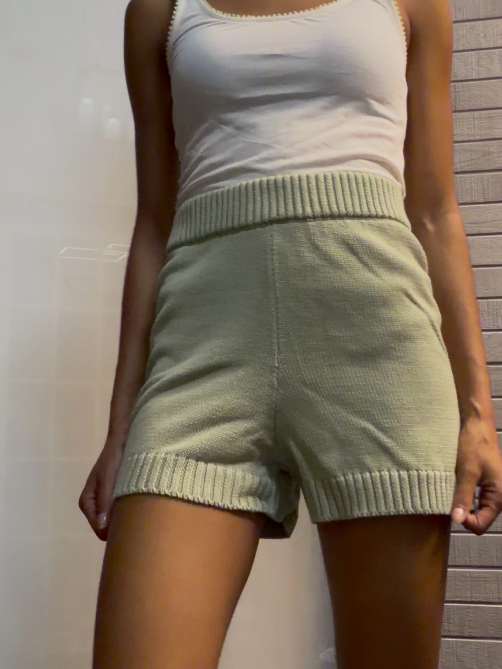 Charlie Holiday Sage Green High-Waist Knit Shorts